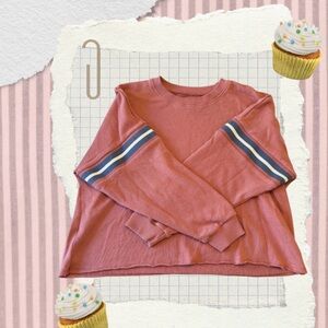 American Eagle Outfitters Rose Mauve Sweatshirt with Blue & White Sleeve Stripes